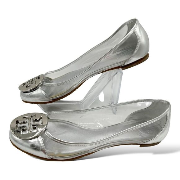 Tory Burch Reva Audrey‎ Silver & Clear Ballet Flat Sz 6.5 - Picture 4 of 16